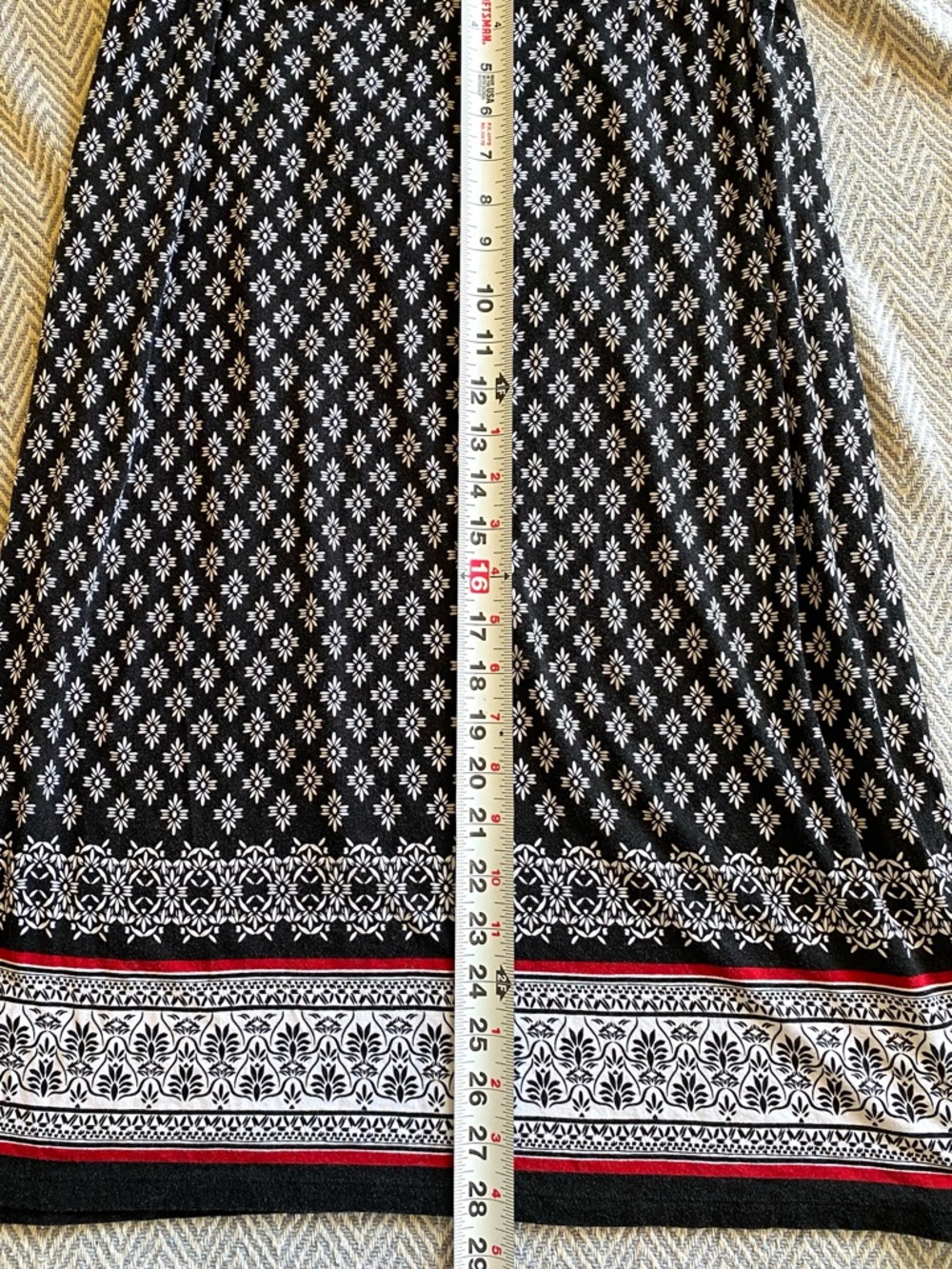 Liz Claiborne Cottagecore Boho Midi Skirt Black Floral Border Romantic Stretch S - Picture 7 of 7